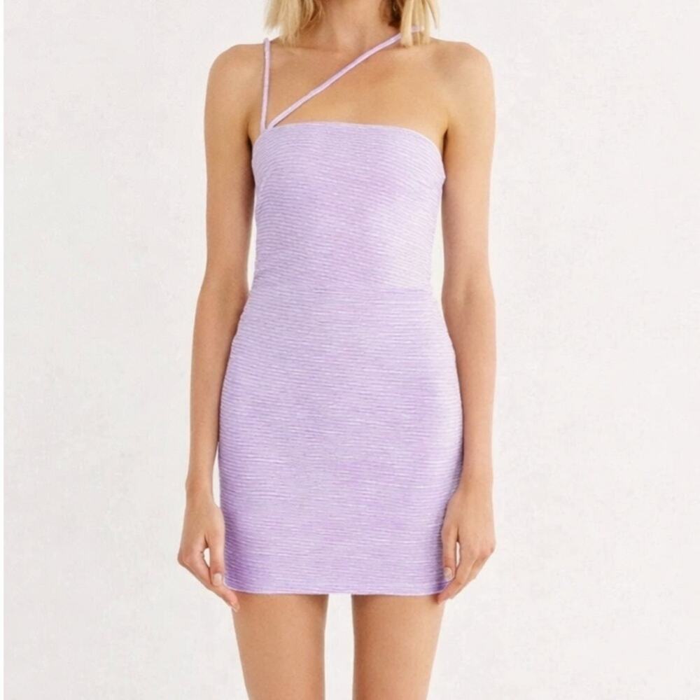 NWT Rumer Penelope Sleeveless Fitted Bodycon Ribbed Mini Dress L Lilac Purple